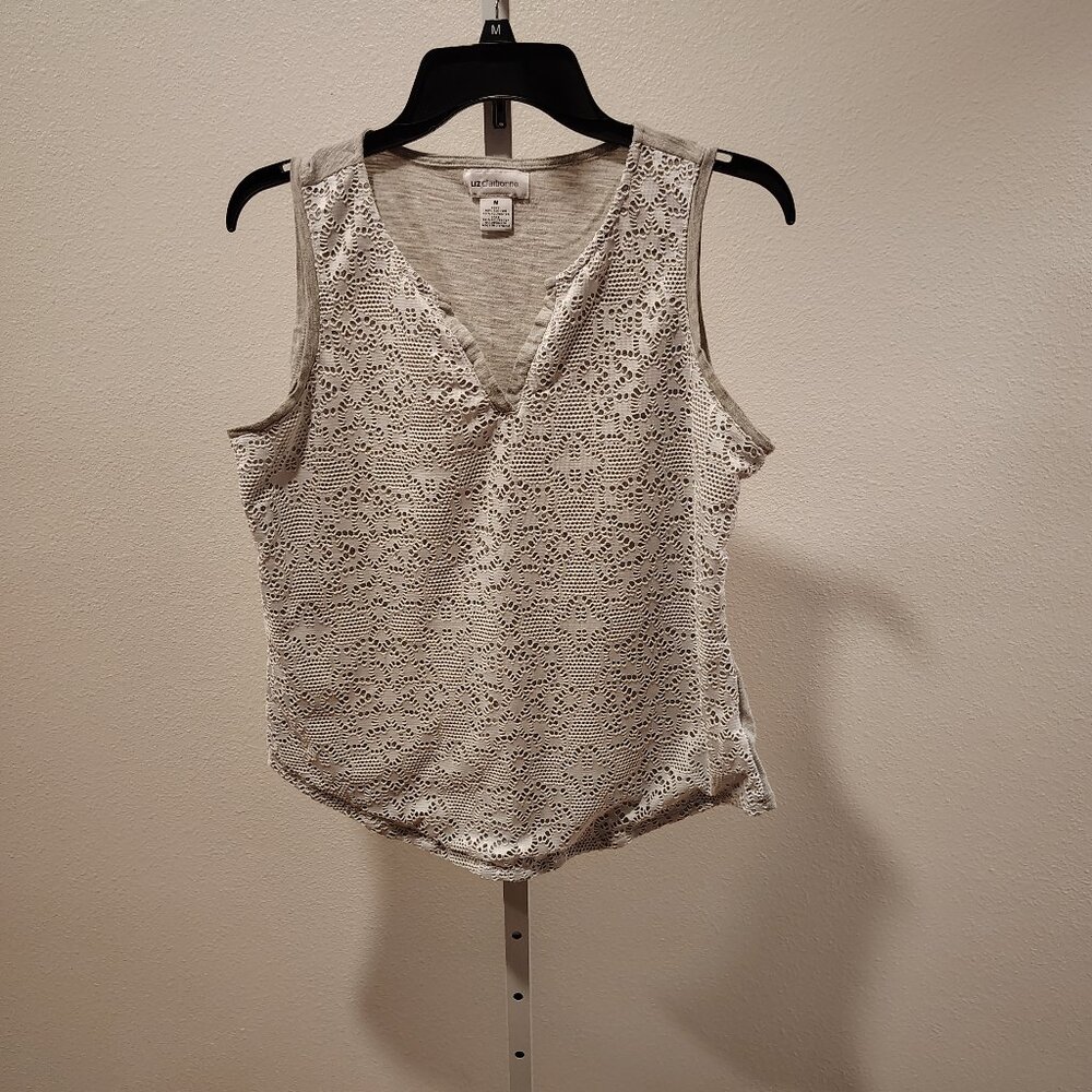 Liz Claiborne Women's Gray & White Tank Top Size Medium Lace